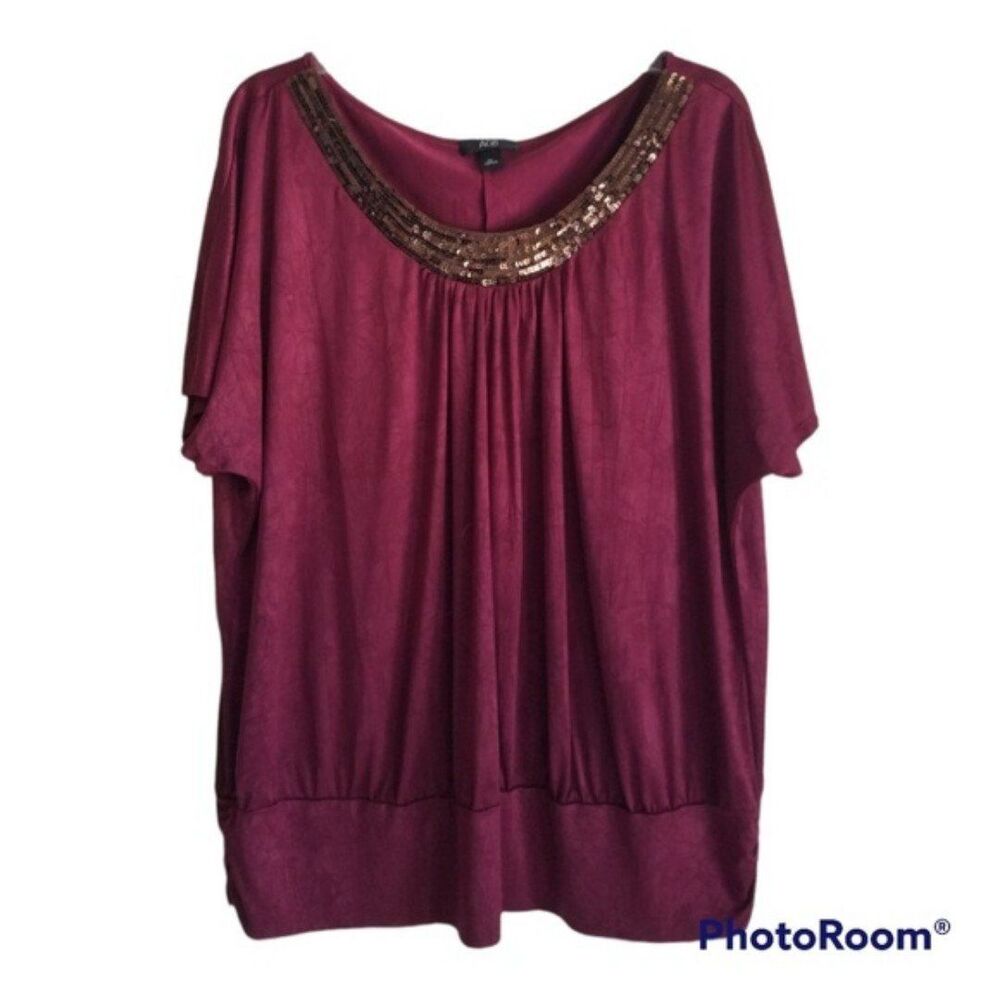 Maroon Blouse with Copper Sequin Neckline Size XL